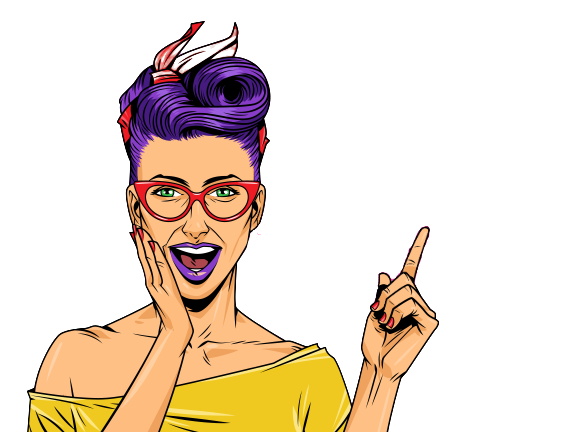 Hip lady with purple hair and glasses